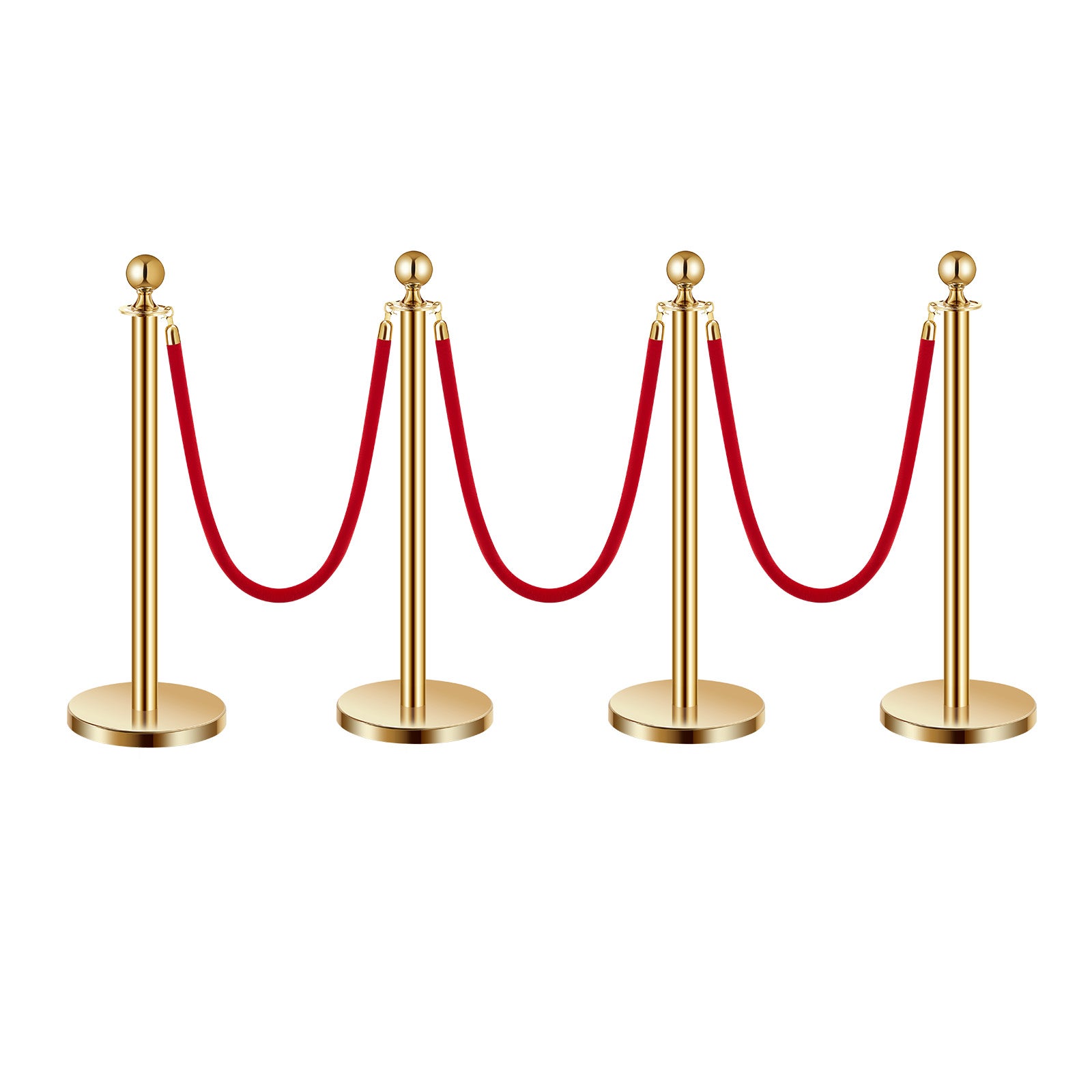 Pali barriera dorati SucceBuy in acciaio inox, set da 4 con 3 corde in velluto rosso, base cava, per eventi e feste, 110V 500W - 3