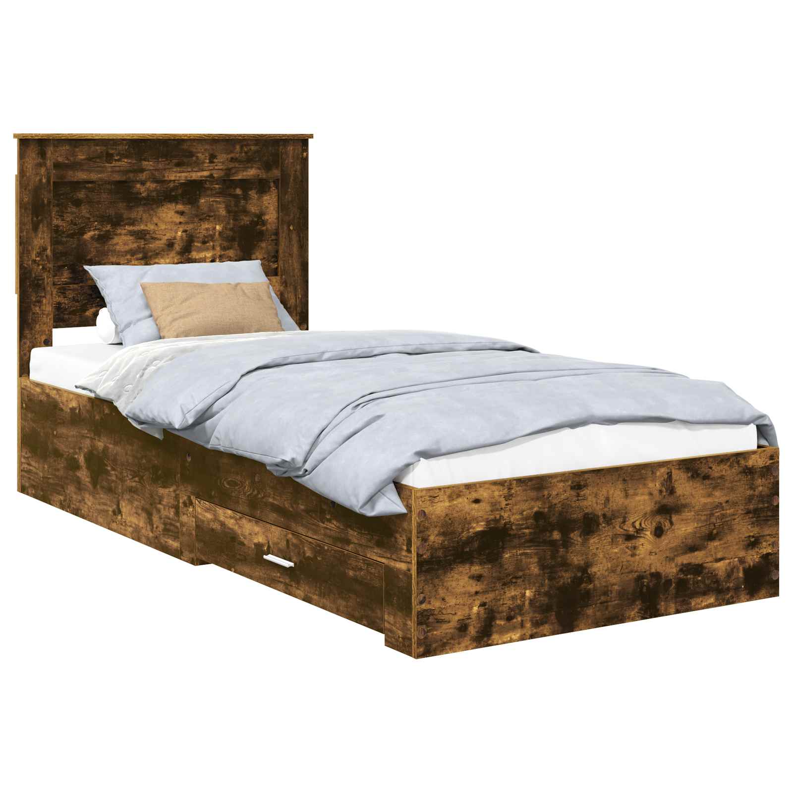 Cadre de lit chêne fumé et argent 75 x 190 cm en panneau de bois - 2