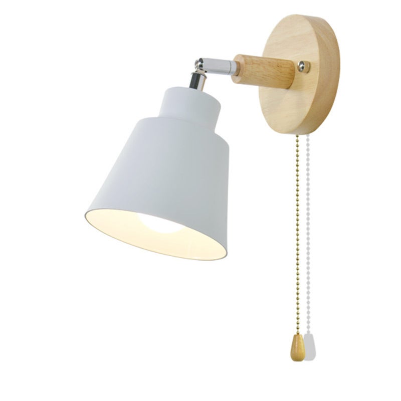 Minimalistyczna nowoczesna lampa ścienna nocna Macaron, włącznik na zamek błyskawiczny z drewna - Dekoracja do jadalni/salonu w stylu skandynawskim