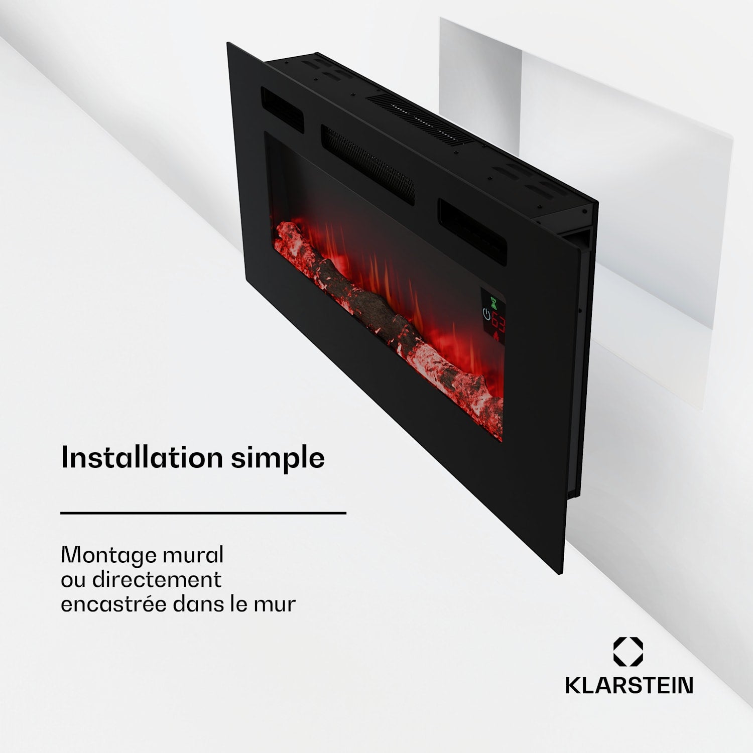 KLARSTEIN Galeras Smart cheminée électrique | 2 niveaux de chauffage | 16 - 30°| flammes LED | compatible IOT Noir - 3