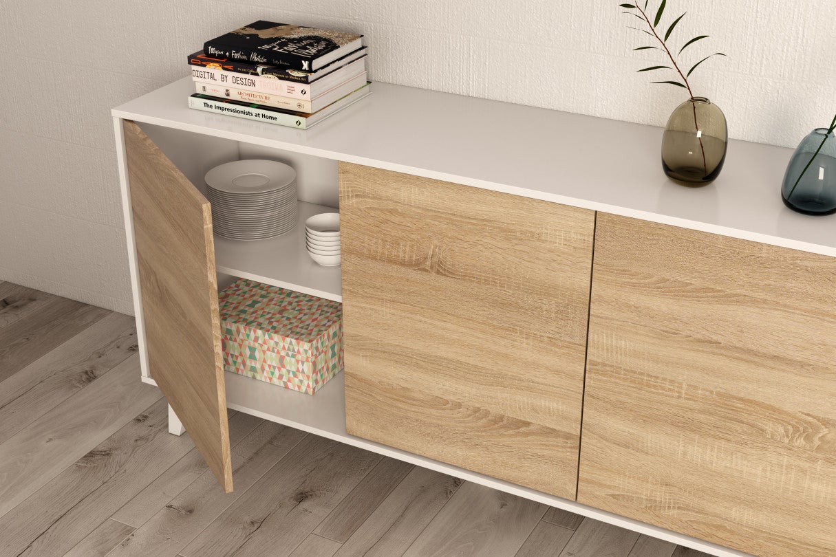 Buffet scandinave ABBY 3 portes L154cm - Blanc / Bois - 9