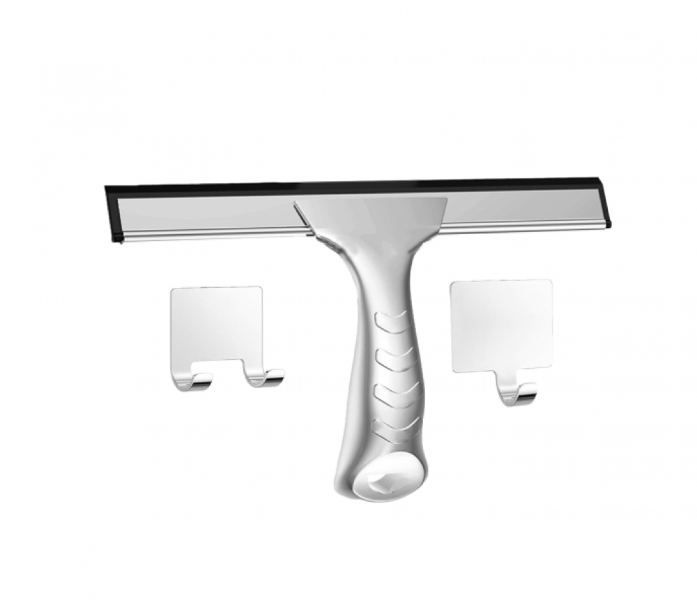 Ściągaczka do kabiny prysznicowej ze stali nierdzewnej z haczykiem samoprzylepnym – 25,4 x 13,2 cm – do mycia okien i łazienek