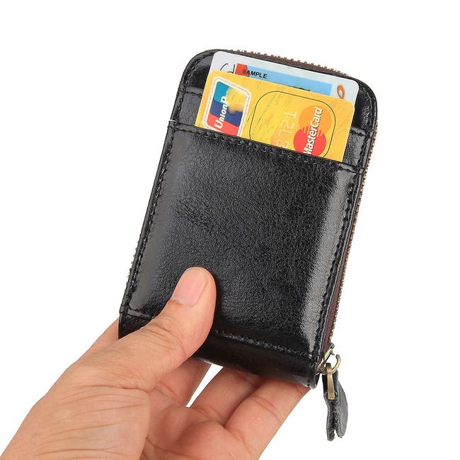 Portafoglio porta carte RFID Vera pelle Nero Leroy Merlin