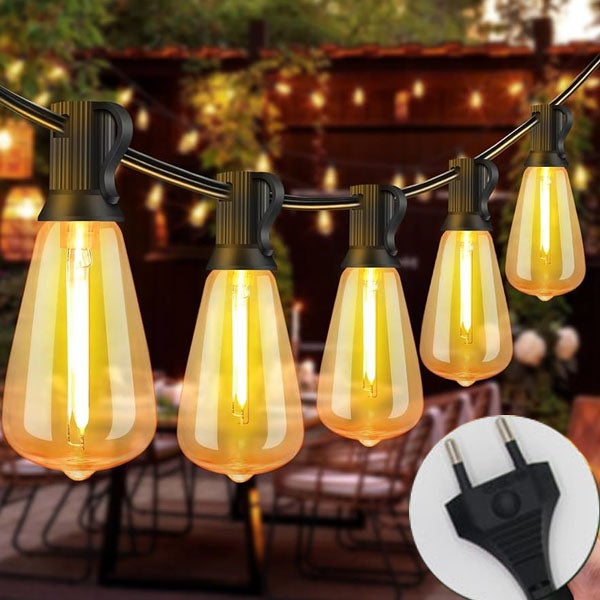 Girlanda Dekoracyjna Zewnętrzna 5.5m - 12 LEDs ST38 - Wodoodporna - Ciepła Biel 2700K - Do Pergoli, Tarasu, Ogrodnictwa (2 Sztuki)
