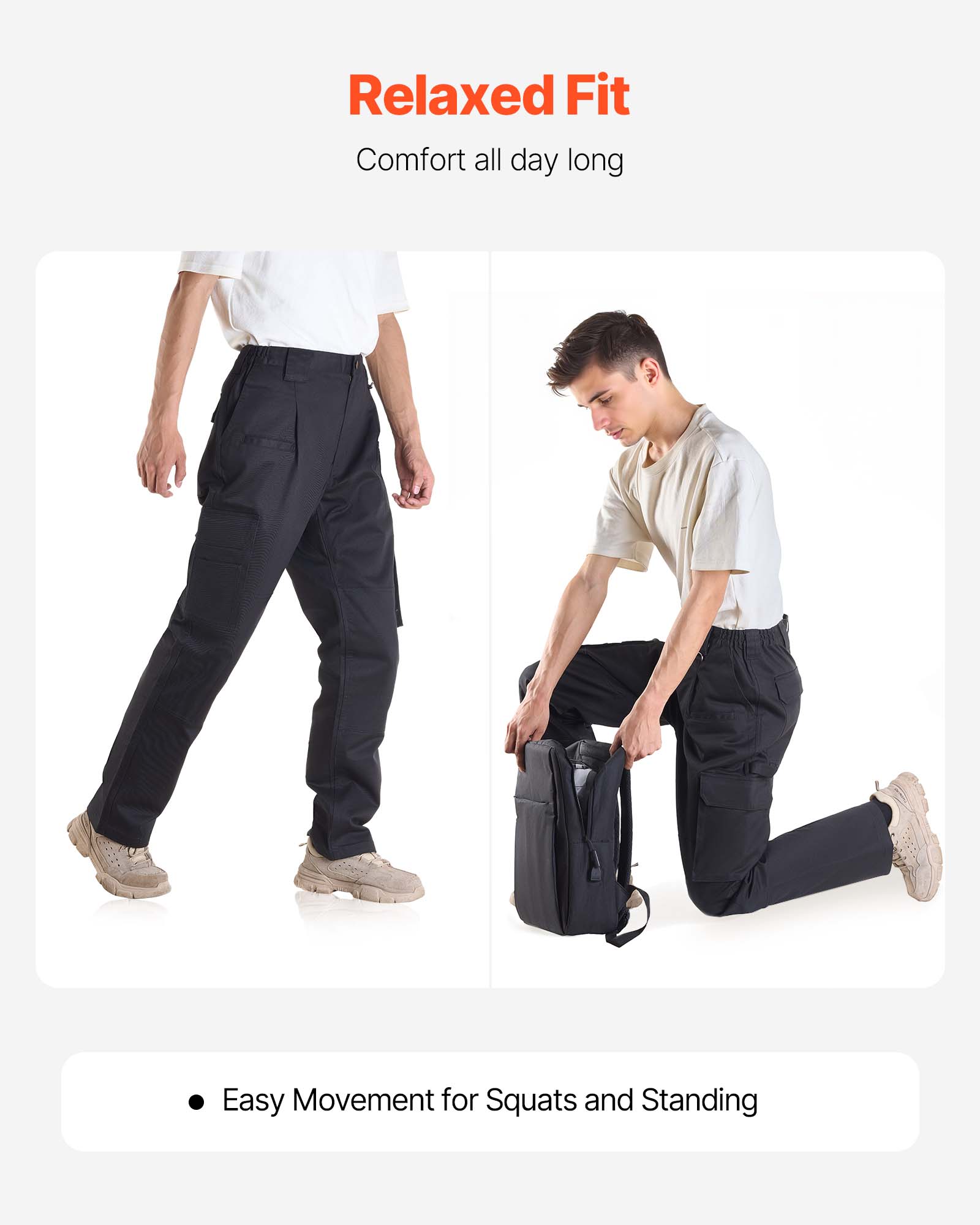 Pantalon Ignifuge Homme XXL,VEVOR Cargo Coton Résistant Flammes/Déchirures,Multi-poches,Taille Élastique,Pour Soudage/Soudeurs/Sorties,Noir - 3