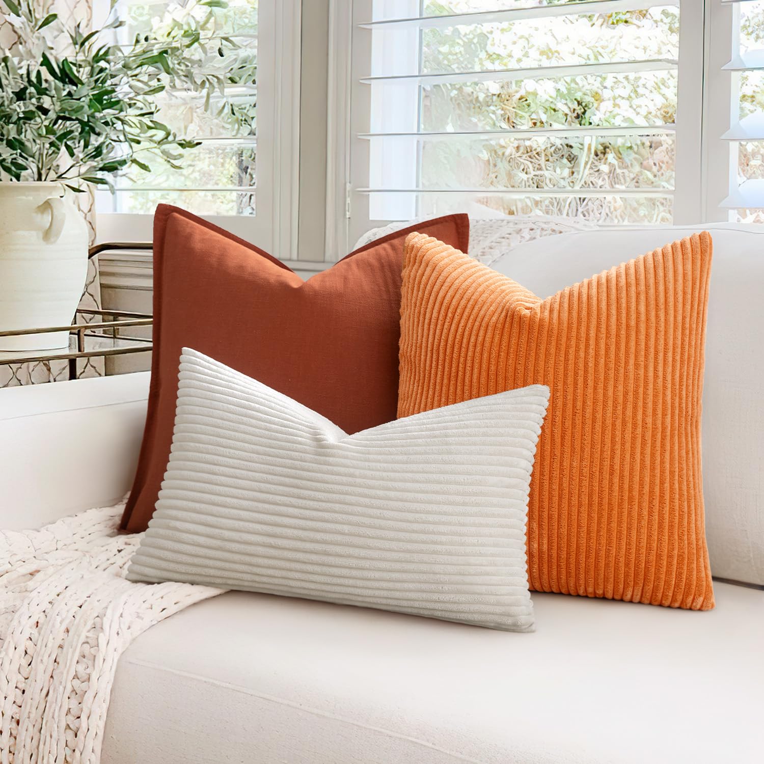 Housse de Coussin en Velours Décoratif Taie d'oreiller Douce Sofa Salon Canapé Lot de 2 45x45cm Orange - 4