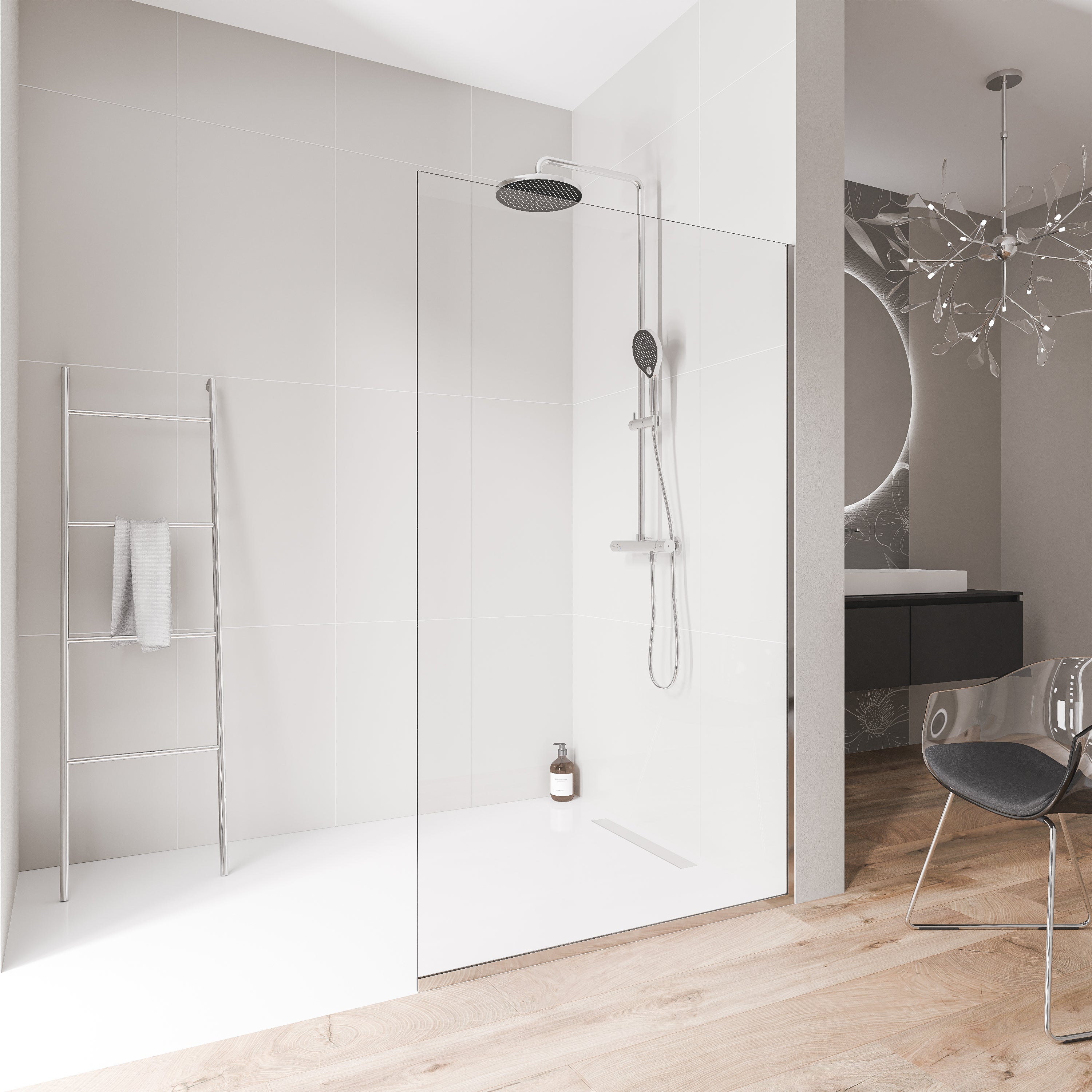 Bernstein Ścianka prysznicowa Walk-In 140 cm kabina prysznicowa EX102 profil podłogowy i ścienny chrom - 2