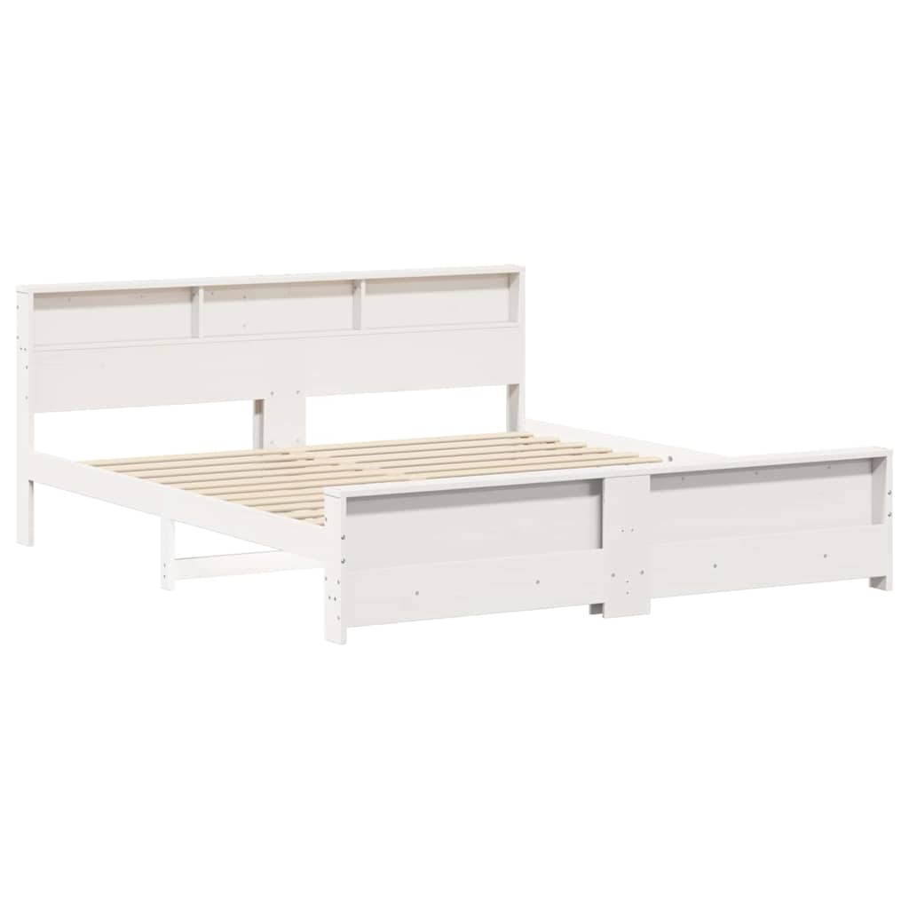 Cadre de lit avec étagère, en pin massif, blanc, pour la chambre, 200 × 200 cm - 4