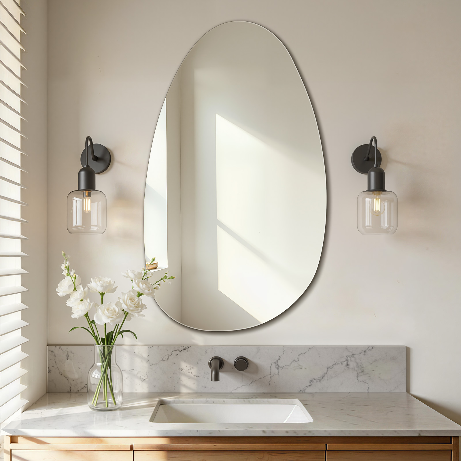 Miroir asymétrique sans cadre 50 × 85 cm, miroir mural anti-humidité pour salle de bains, bords polis, installation verticale ou horizontale - 2