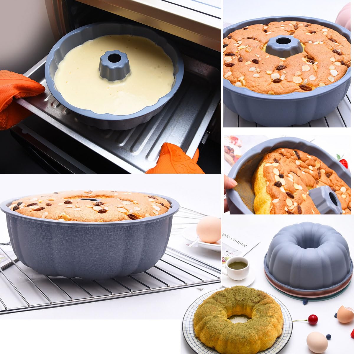 LANYOTA Stampo in silicone, diametro 25 cm, per dolci, muffin, muffin, cupcake, in silicone, perfetto per torte, pasti, gelatina, pane (grigio x1) - 3