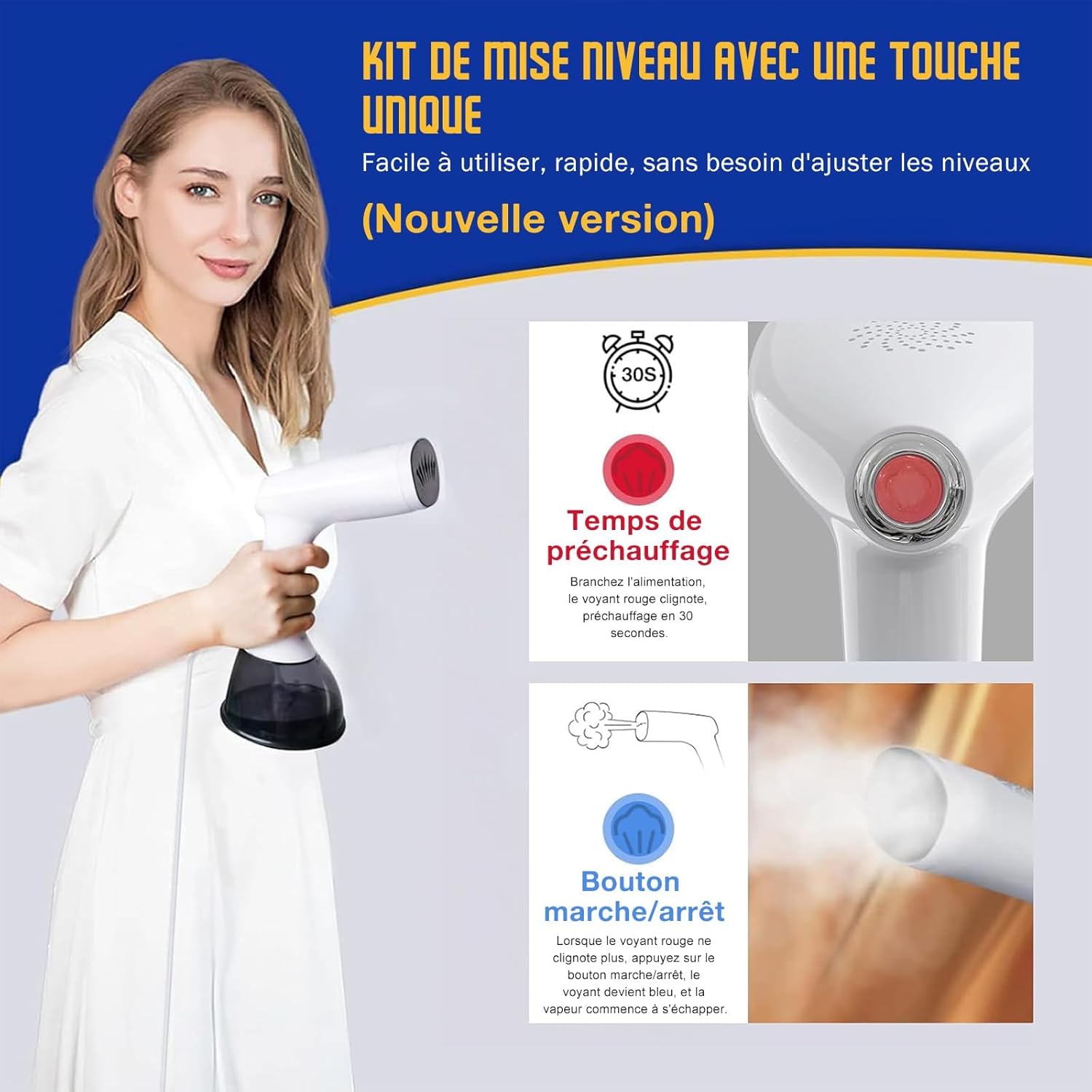 Défroisseur vapeur 1640W haute puissance, portable maison bureau voyage, réservoir 400ML, blanc. (87 caractères) - 5