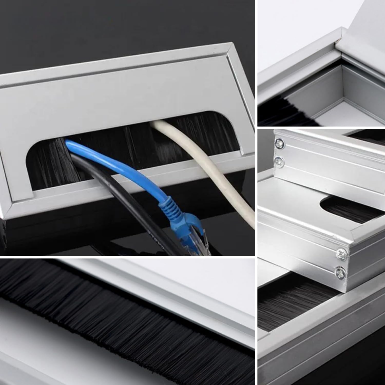 Passacavi per Scrivania in Alluminio Rettangolare per Casa,Ufficio, Camera, Soggiorno, Studio o Scuola Organizzatore Cavi Computer (80x160mm) - 2