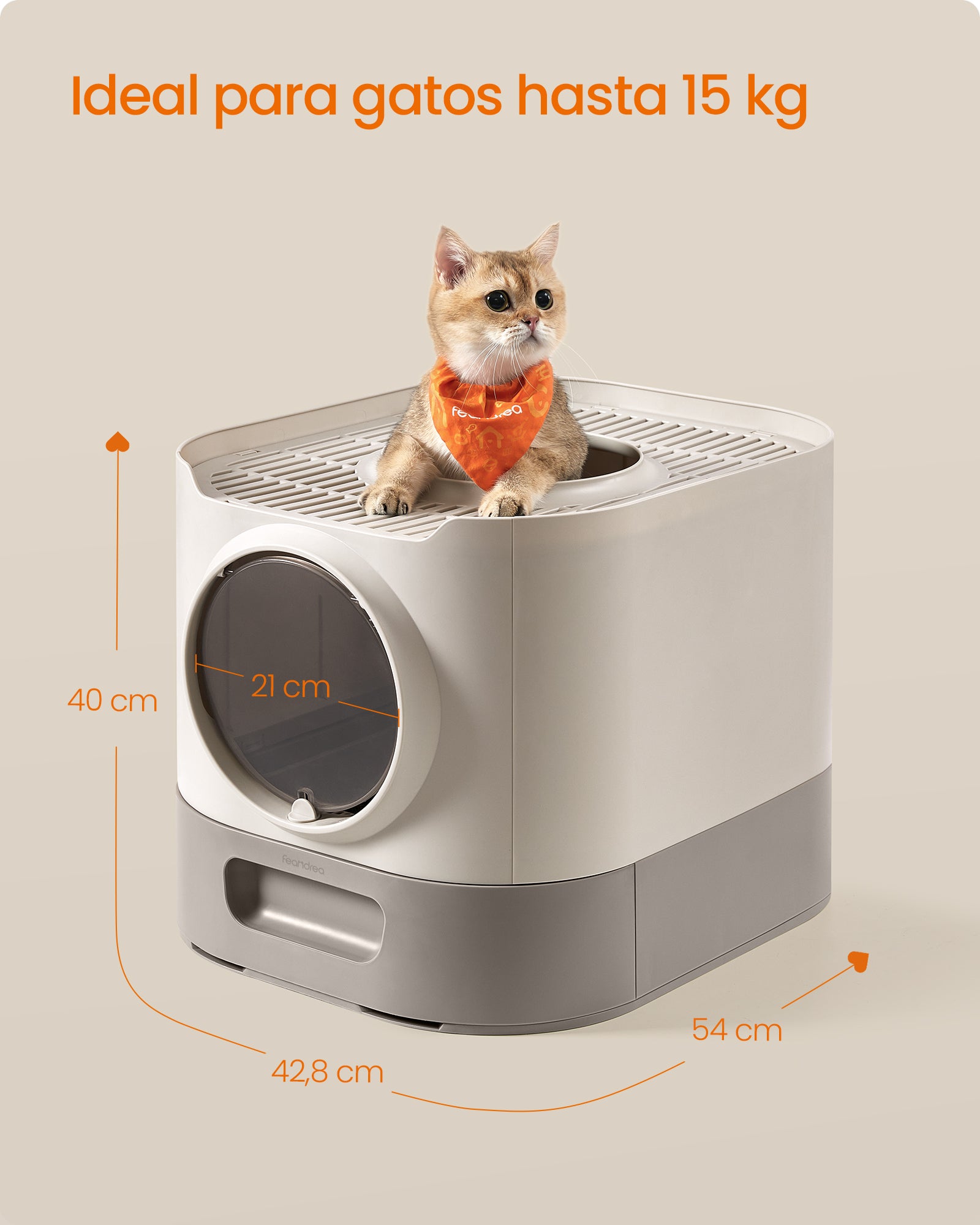 Arenero Cerrado para Gatos XXL, con Tapa, Bandeja Extraíble, Recogedor, Cepillo, Avena y Gris - 6