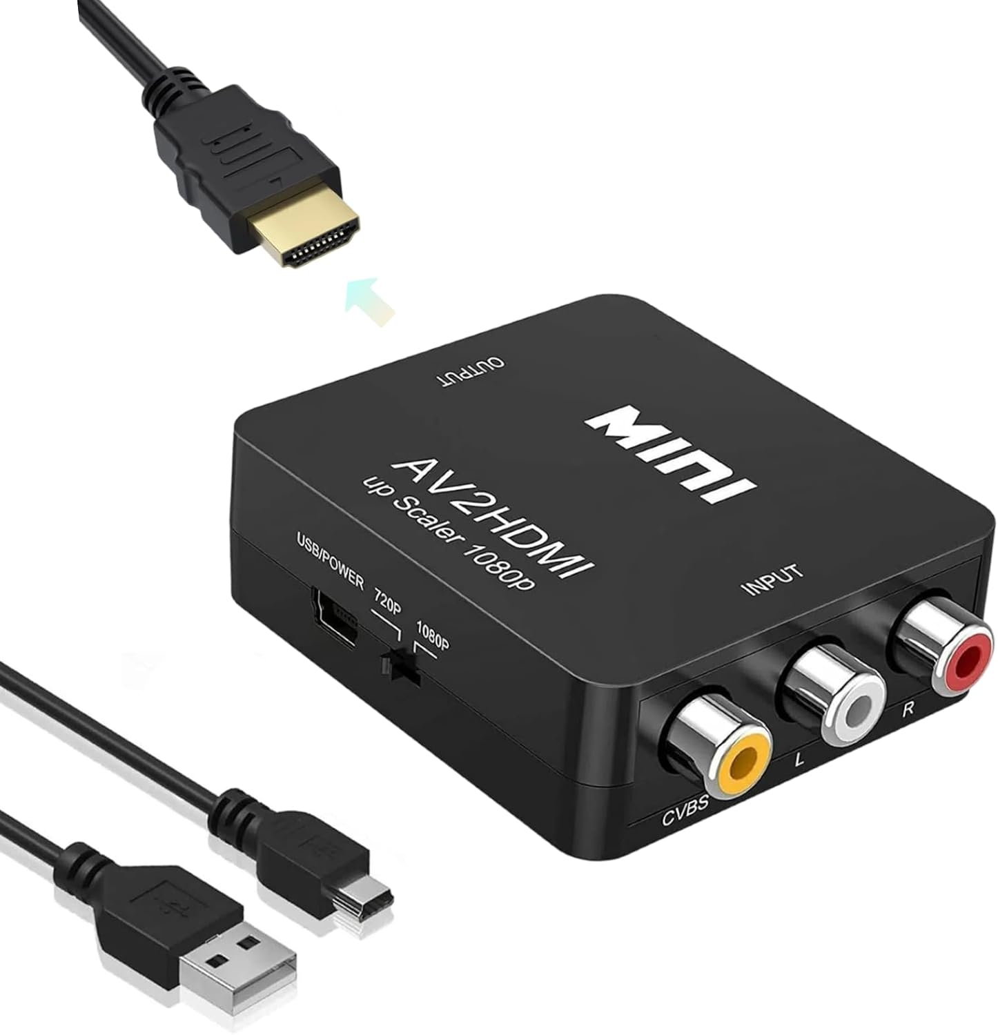Adapter RCA do HDMI – obsługuje rozdzielczość 720 1080P dla kamery, konsoli Xbox 360, PS2, PS3, WII, N64, SNESA, PSP