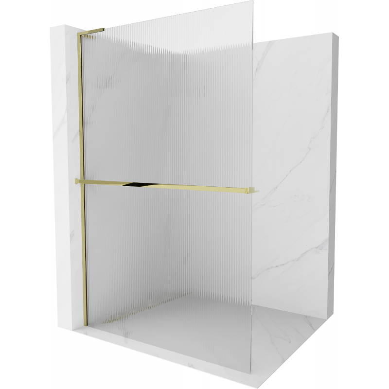 Mexen Kioto+ L ścianka prysznicowa z półką Walk-in 70 x 200 cm, prążki, złota - 800-070-123-50-09