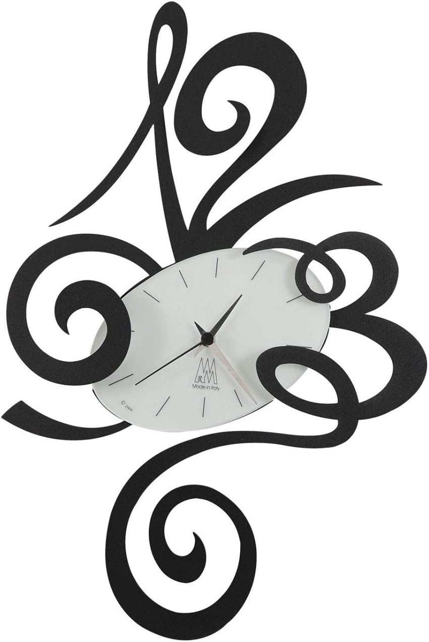 Czarny zegar ścienny Robin, Ø45 cm, wykonany ze stali, minimalistyczny i cichy design do domu i biura, wyprodukowany we Włoszech