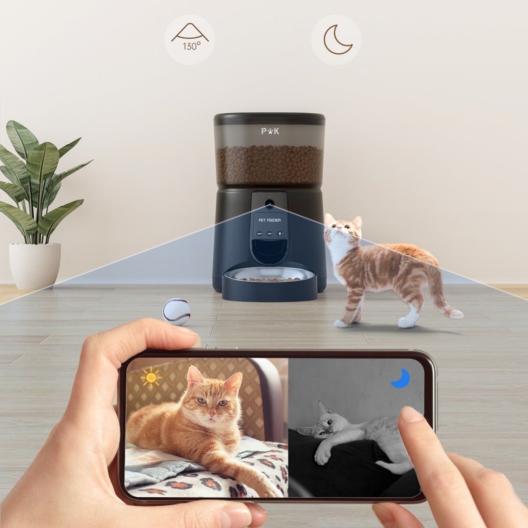 Distributeur Croquettes Chat Automatique, 4L Mangeoire Automatique pour Chat avec Caméra 1080P 2,4 G WiFi Enregistrement Vocal (Noir) - 3