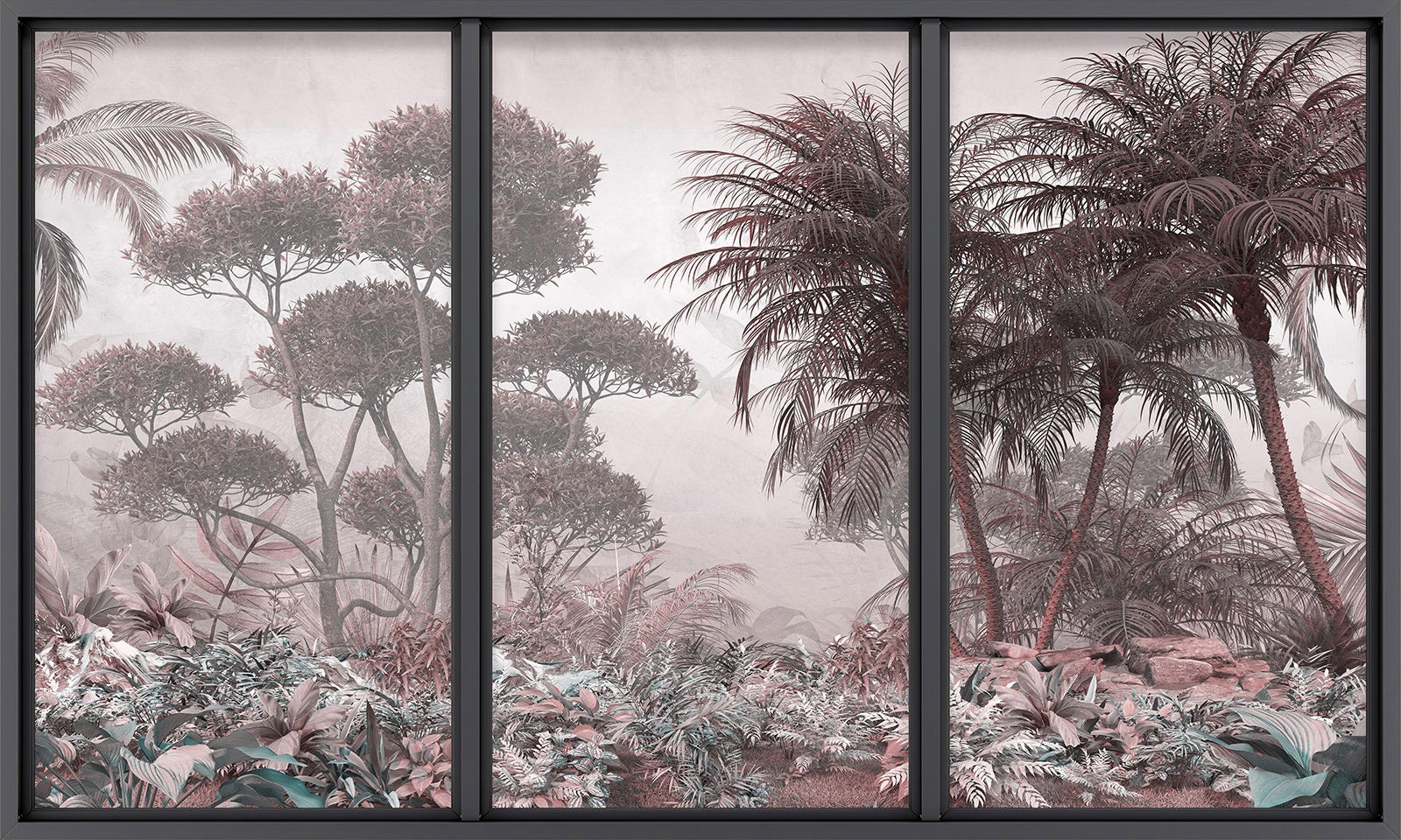 Papier peint panoramique Trompe l'oeil baie vitrée - Forêt tropicale - Largeur 325 cm x Hauteur 195 cm - 2