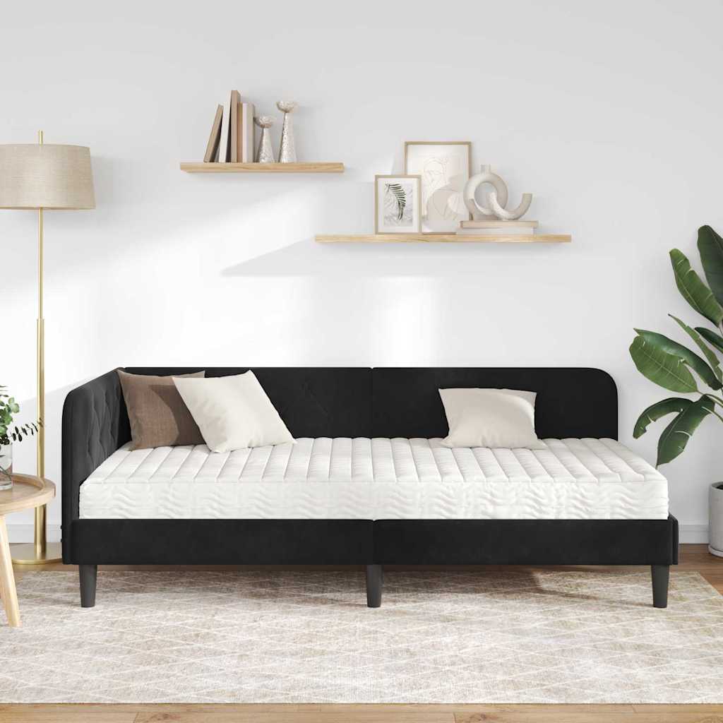 Cadre de lit d'angle en velours noir pour la chambre, 100 × 200 cm - 4