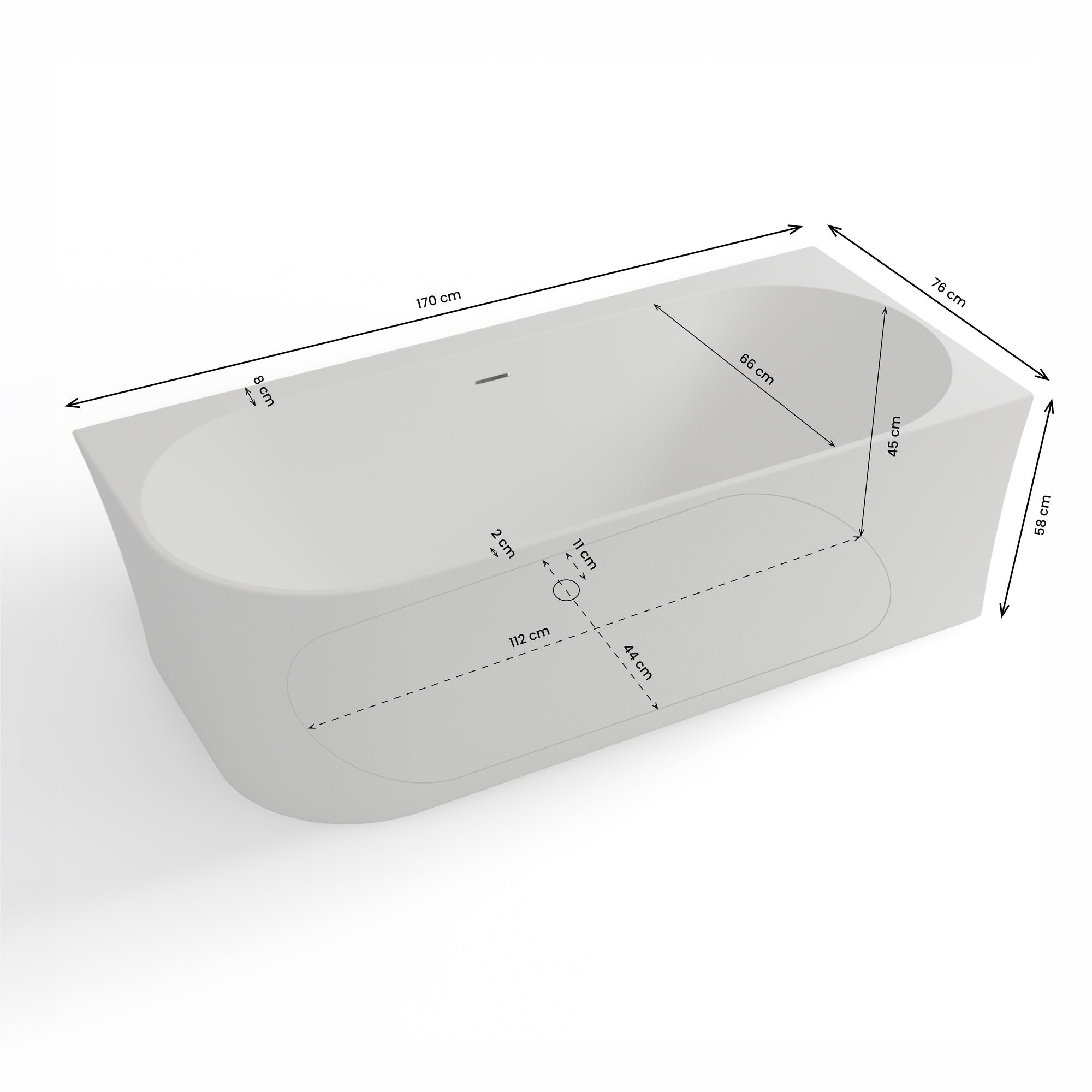 Baignoire Semi-îlot Murale D'angle Cosmic 170 Droite Blanche 170 X76 X58 Cm, By Spalina - 4
