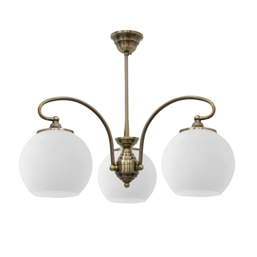 Lampa sufitowa Orbit mosiężno-biała 3xE27x60W do salonu szklane klosze wym: 40 x 51 x 51 cm szkło Candellux