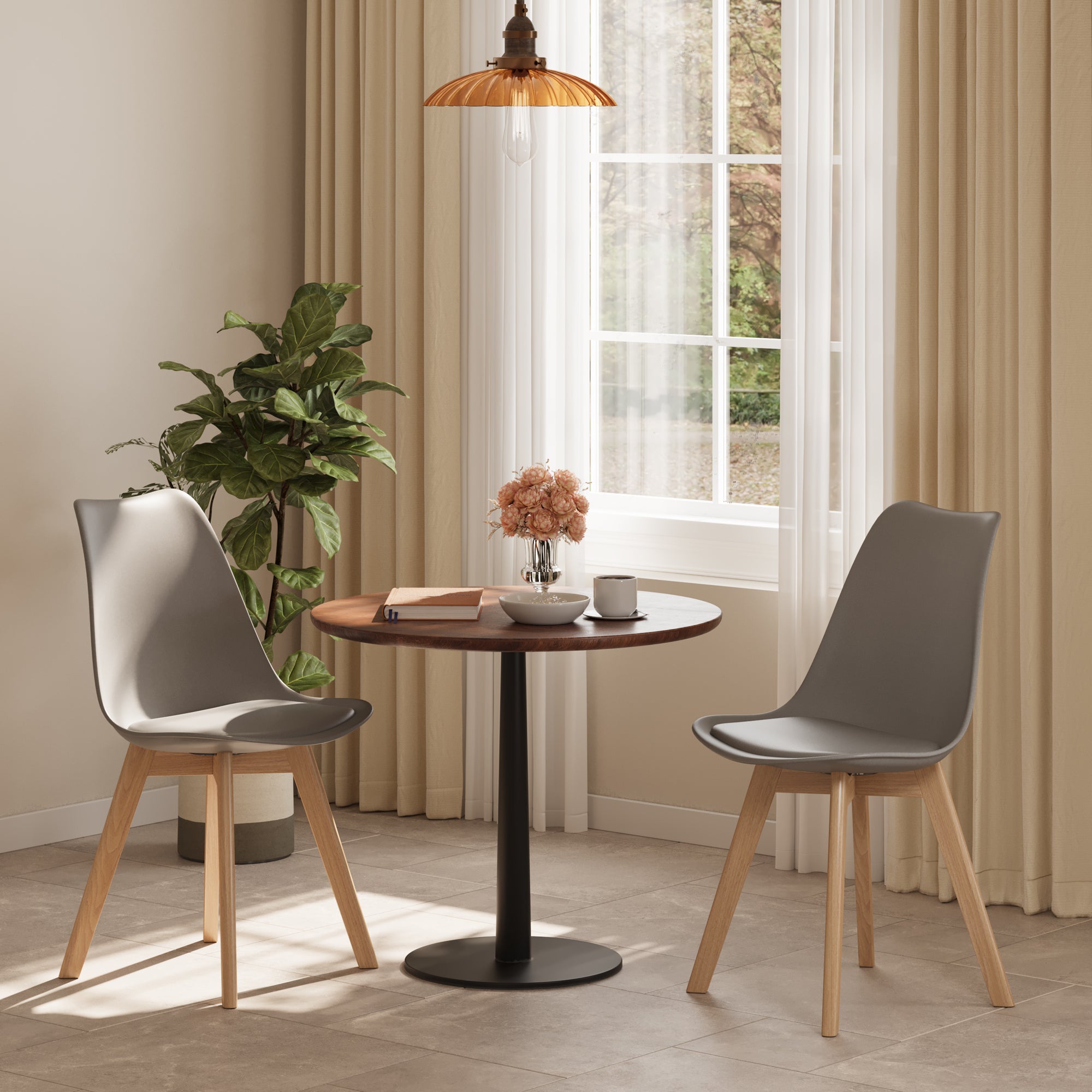 Chaise de cuisine 2 places gris,design scandinave moderne,dossier ergonomique,pieds en bois massif,assise rembourrée imperméable - 2