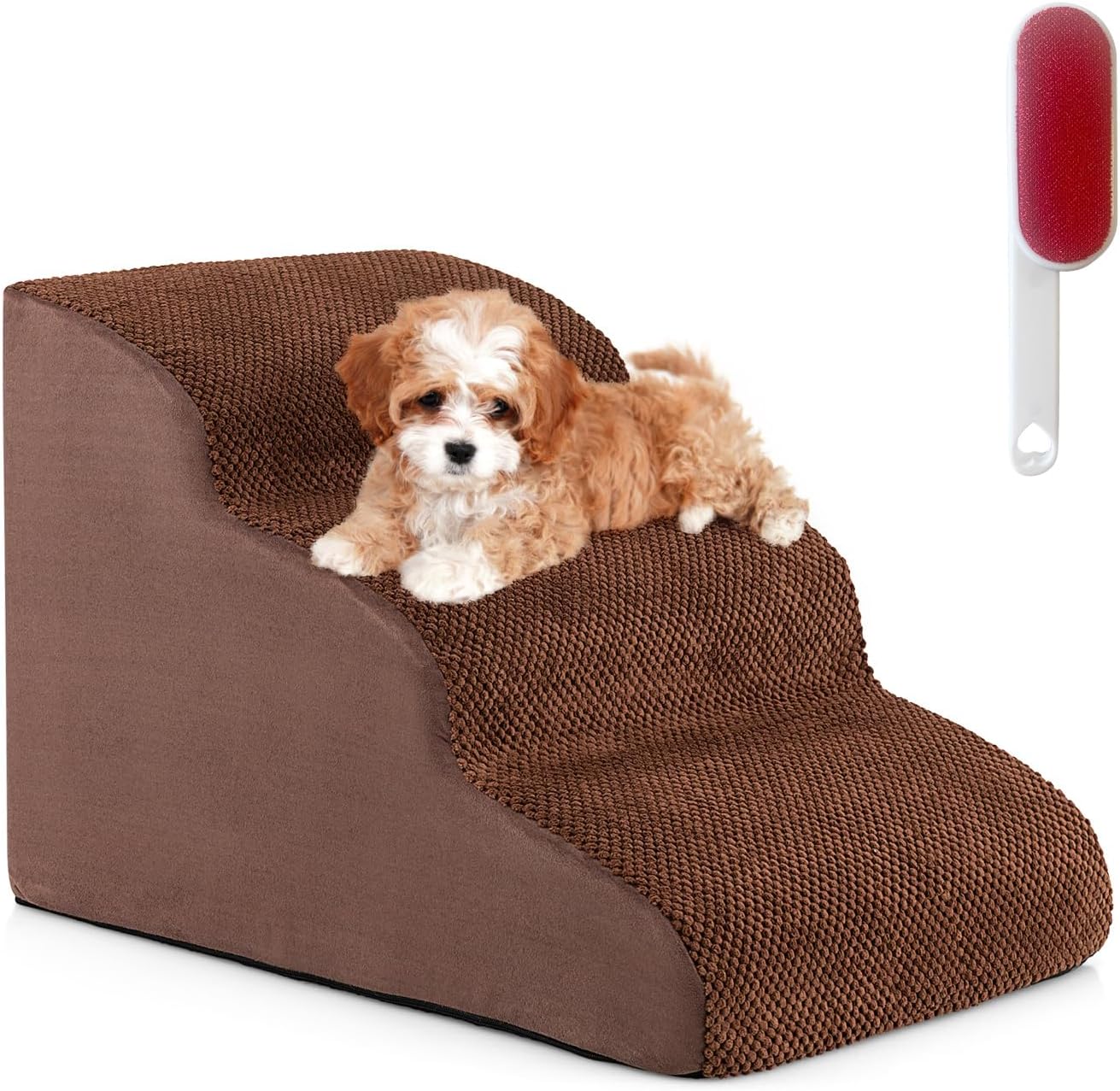 Escalier pour Animaux à 3 Marches en Mousse Haute Densité avec Brosse de Nettoyage, 58 x 42 x 40 cm - 3
