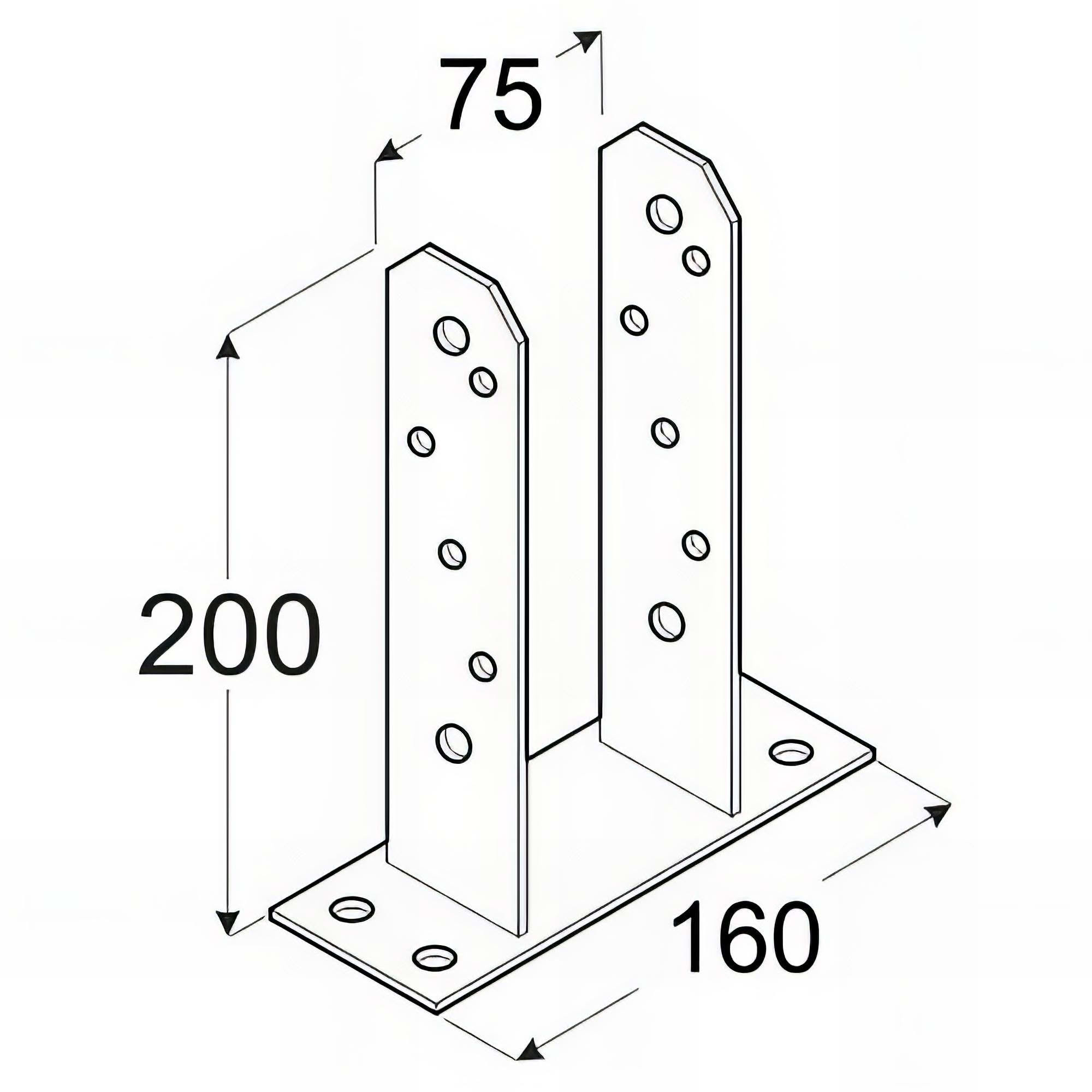Embase pied de poteau en TT zinguée à visser - 75 x 200 x 50 x 4,0 mm - 2