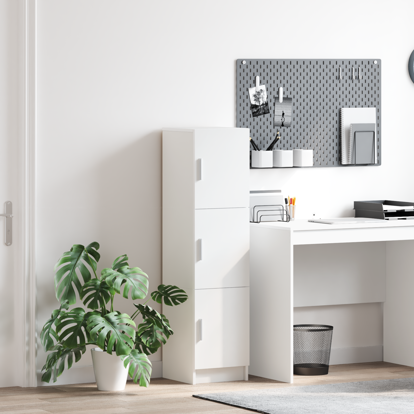 Buffet，Meuble de Rangement，Bahut blanc Blanc Bois MDF Moyen Buffet，Meuble de Rangement，Bahut blanc Rectangulaire CFW688369 - 2