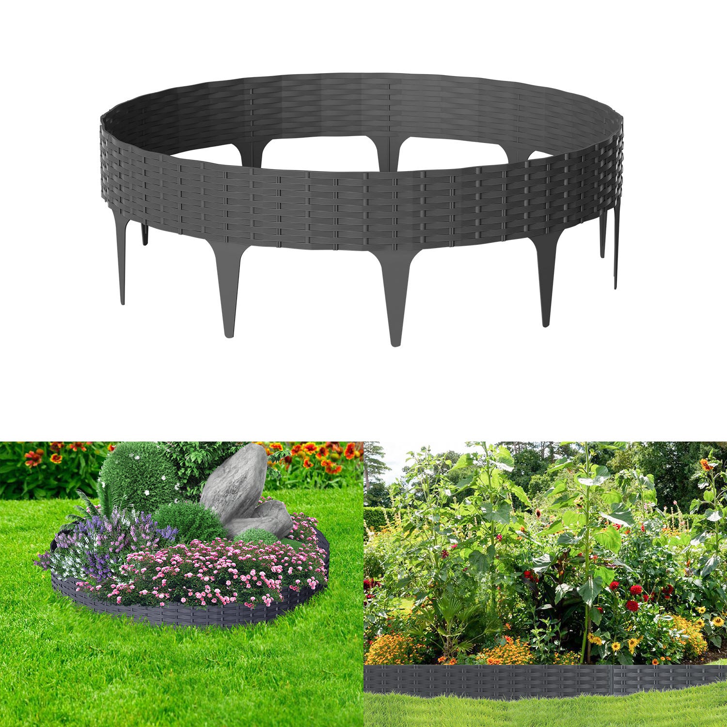 LZQ Bordo per prato effetto pietra, 40 pezzi, per aiuole, bordo in plastica, grigio scuro, 10 m LZQ Bordo per prato effetto pietra, 40 pezzi, per aiuole, bordo in plastica, grigio scuro, 10 m