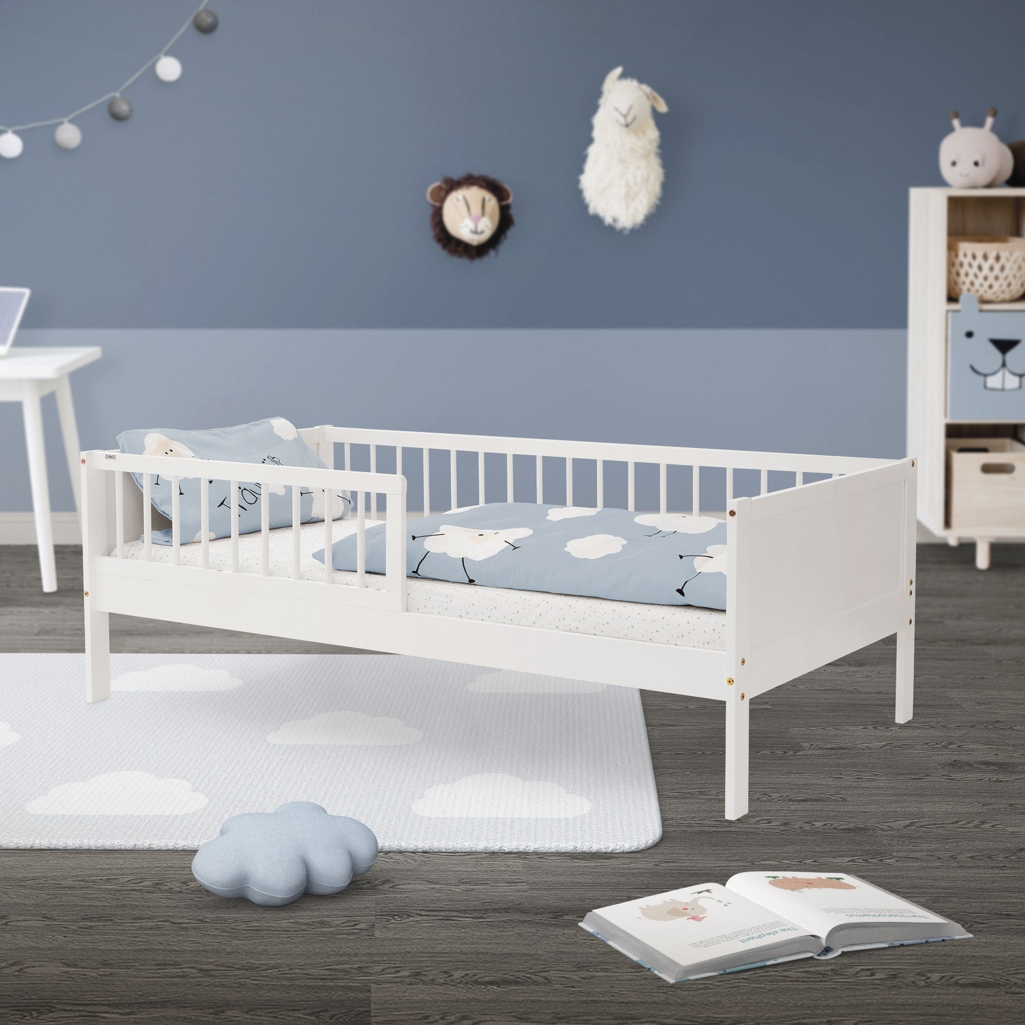 ML-Design łóżko dziecięce 80x160 cm naturalny z materacem barierką ochronną i listwowym stelażem lite drewno sosnowe dla chłopców i dziewczynek