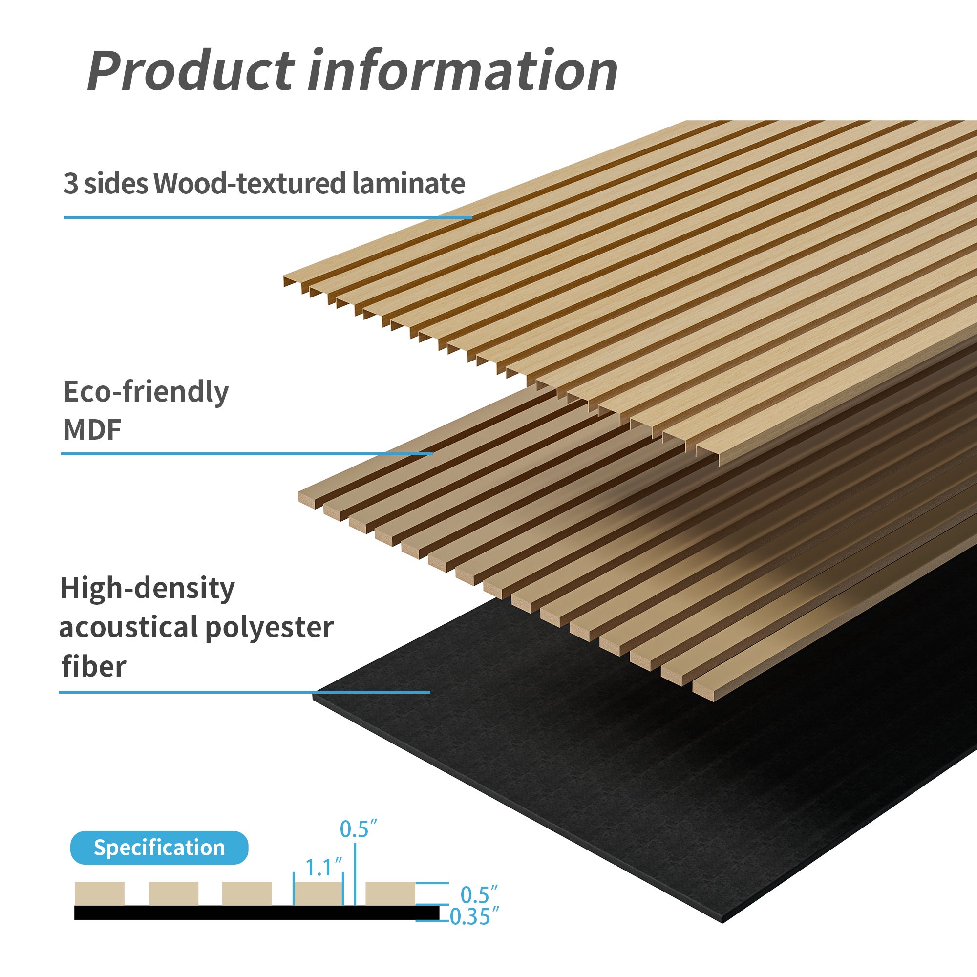Lot de 4 panneaux acoustiques muraux à lattes de bois blancs, 3D rainurés, pour mur et plafond - 5