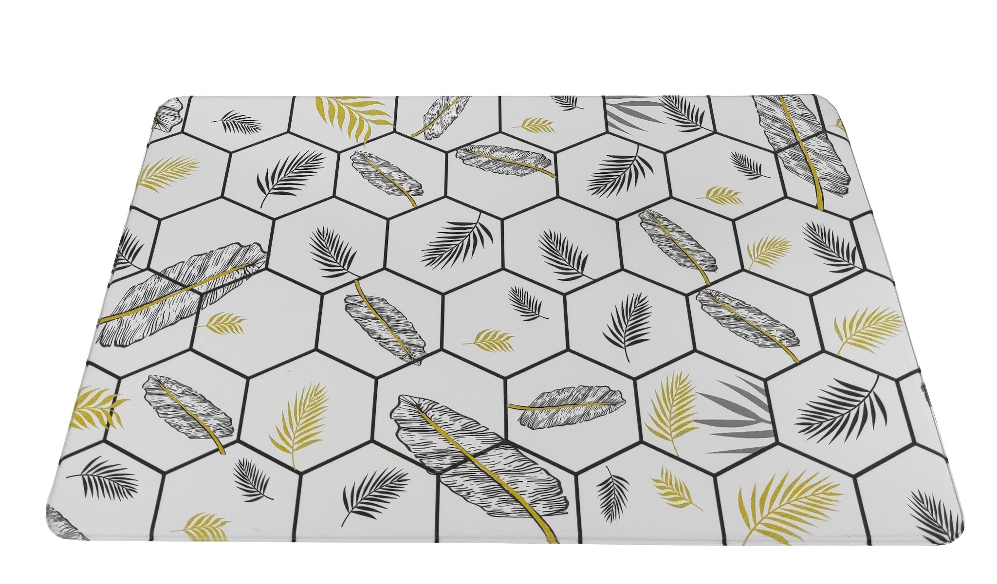 Tapis De Cuisine Antidérapant Et Anti-fatigue 50x80 Cm - Design Géométrique Jaune - Vinyle Lavable, Imperméable - Devant L'évier