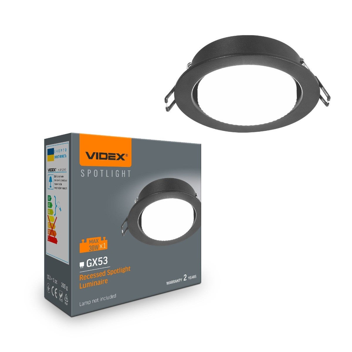 Oprawa sufitowa wpuszczana Downlight czarna 1xGX53x30W okrągła IP20 wym: 3 x 10,8 x 10,8 cm aluminium Videx