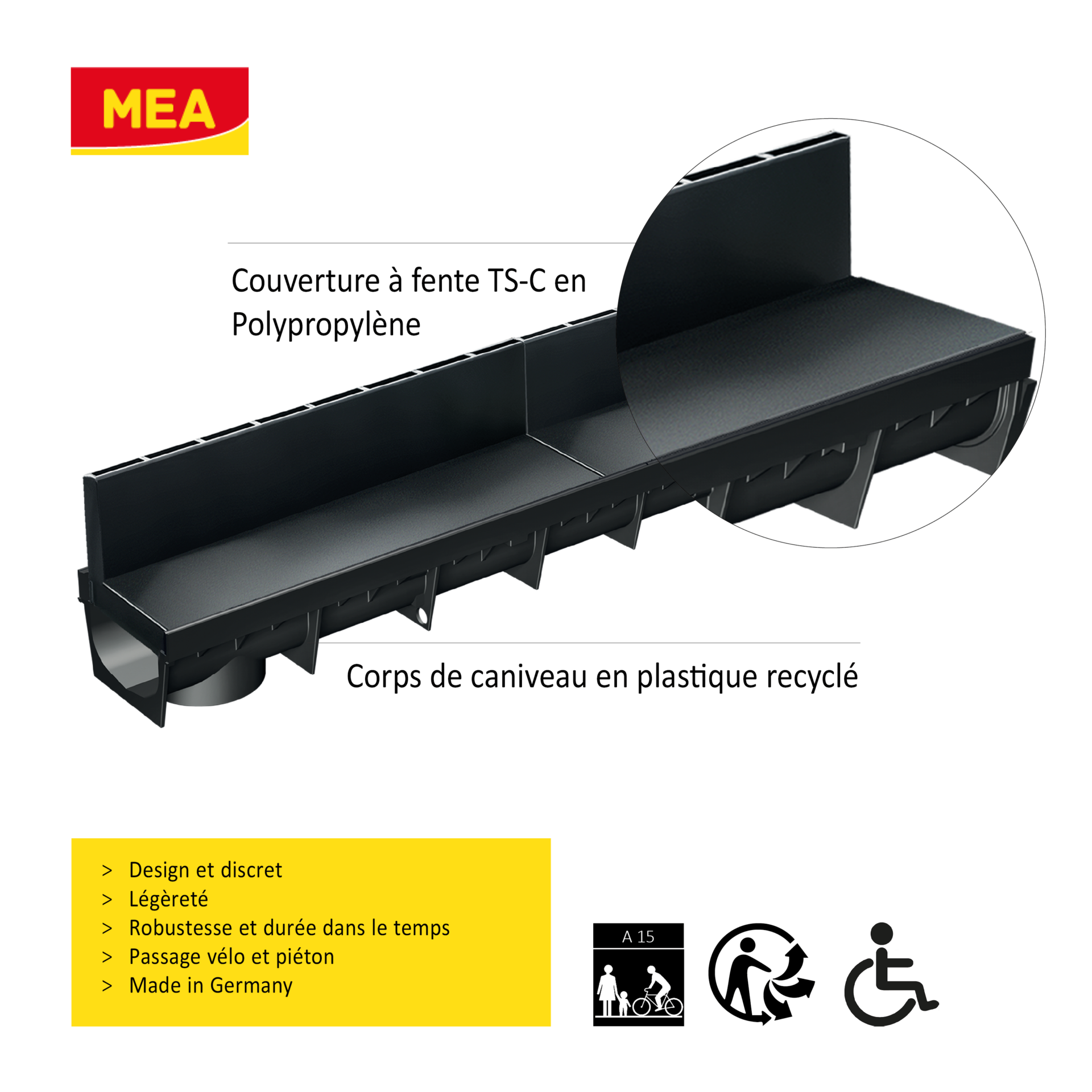 S'lon Kit Caniveau à Fente 5 M - Type 20 (Hauteur 108 Mm) - Noir - Drainage Discret Et Efficace Pour Allée & Terrasse