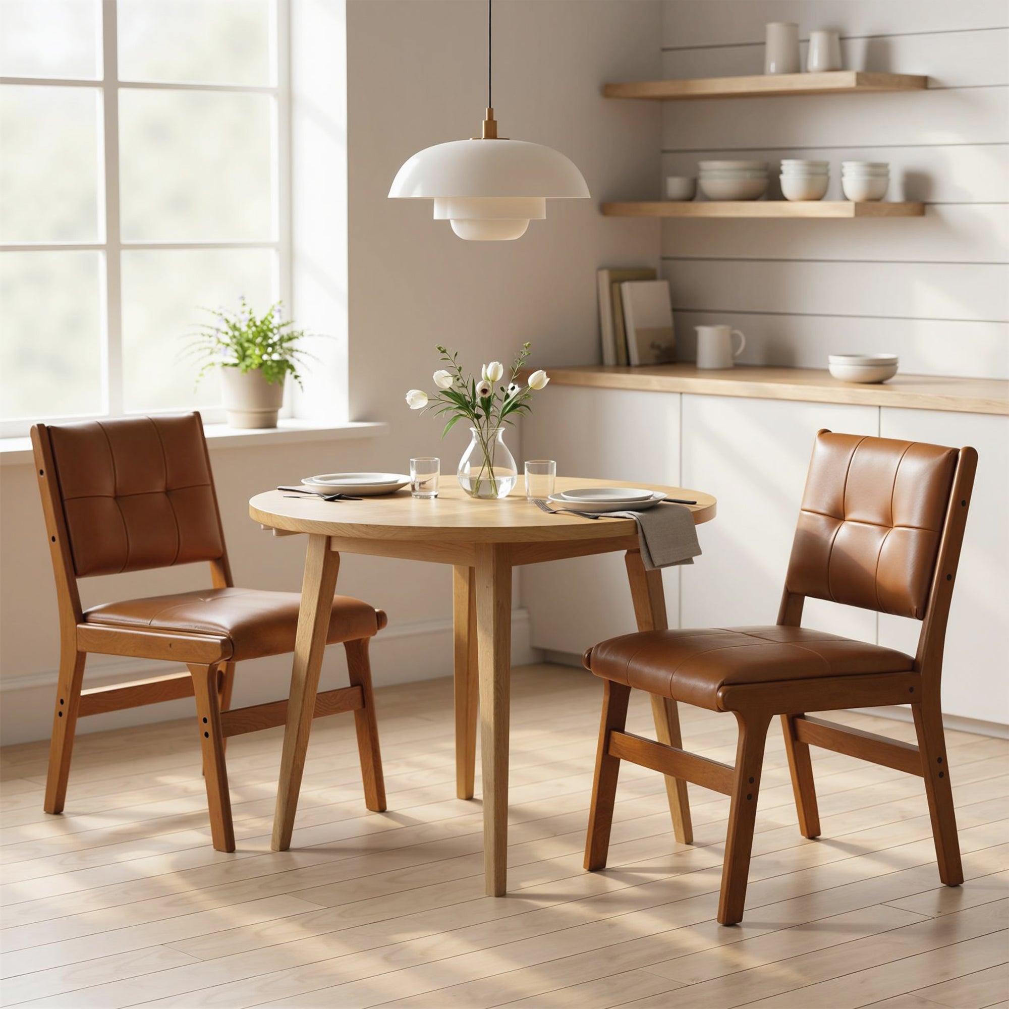 Homcom Sillas De Comedor Cuero Sintético, Madera De Caucho 49X65x85.5 Cm Marrón , Leroy Merlin