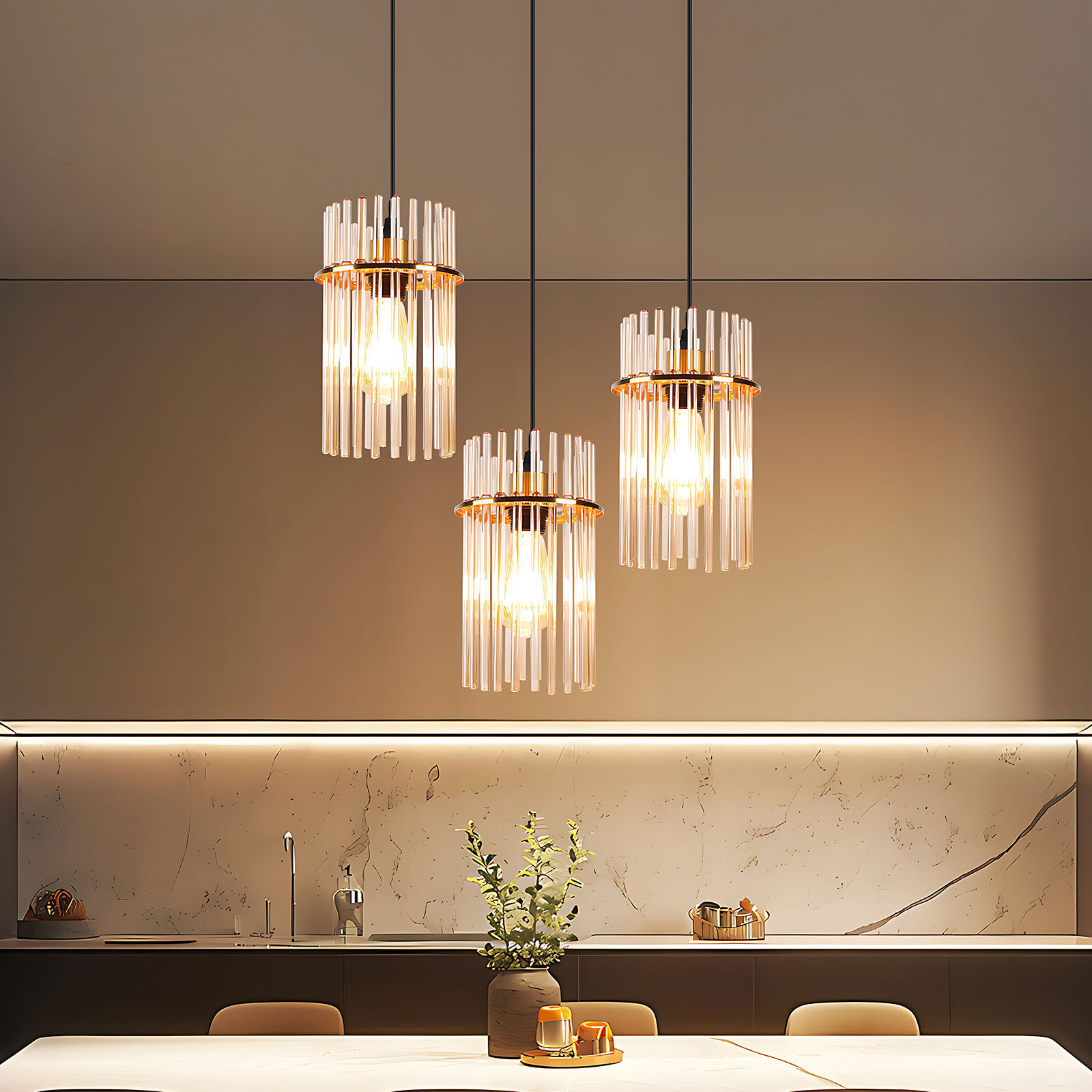 Lampa wisząca Nettlife z trzema źródłami światła do jadalni – okrągła szklana lampa wisząca z gniazdem E27, 16 cm (żarówki nie są dołączone)
