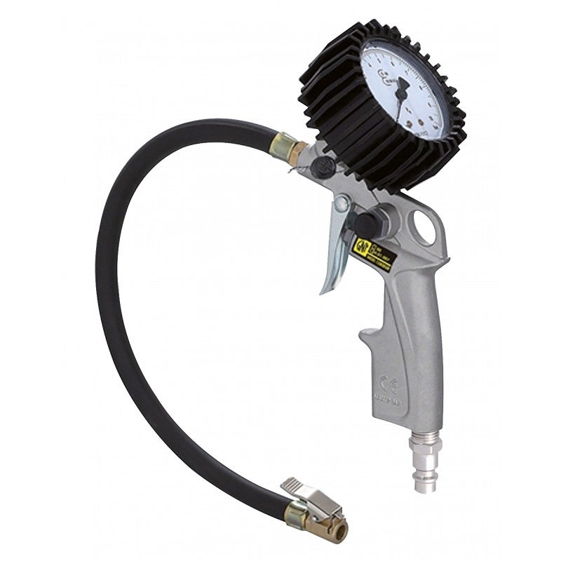 Pistolet De Gonflage Pour Pneus - Manomètre 0-12 Bar - Corps Aluminium - Raccords Rapide Et Porte-caoutchouc Inclus
