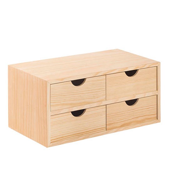 Commode 4 tiroirs en bois naturel monté cm 40x20 18,5h