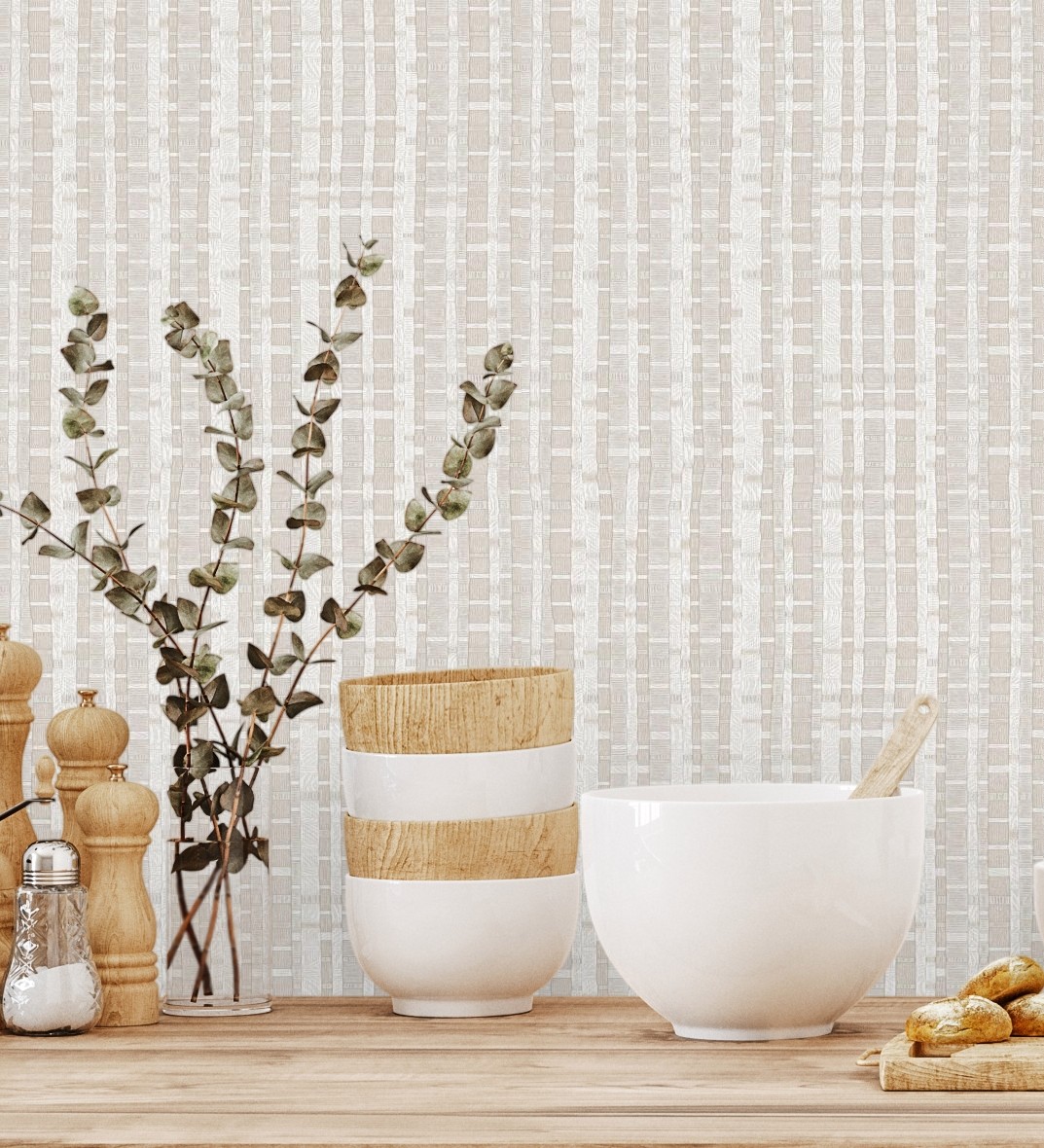 Muestra din a4 de papel pintado vinílico lavable efecto tejido de cañas - kisala 680981 de gaulan
