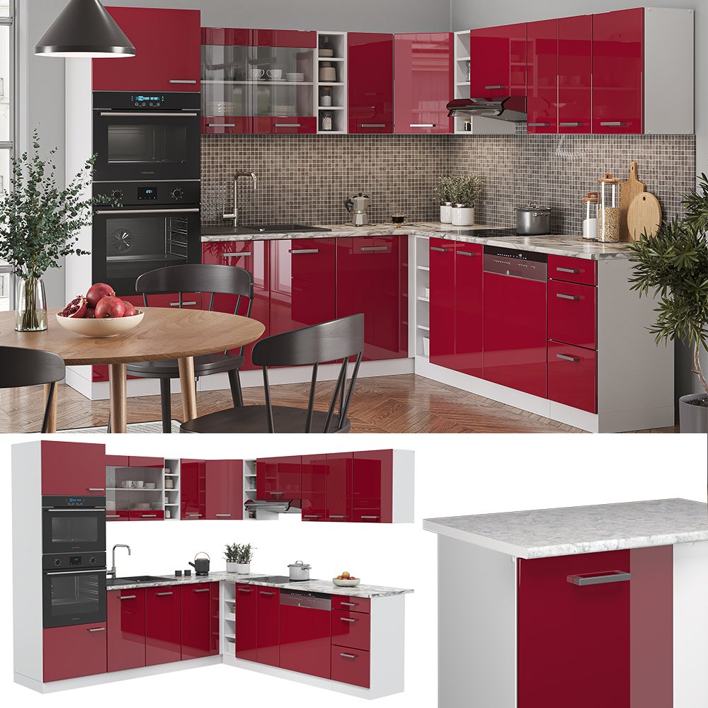 Vicco Cuisine en angle R-Line, Rouge brillant/Blanc, 247 x 237 cm, PT Chêne - 5