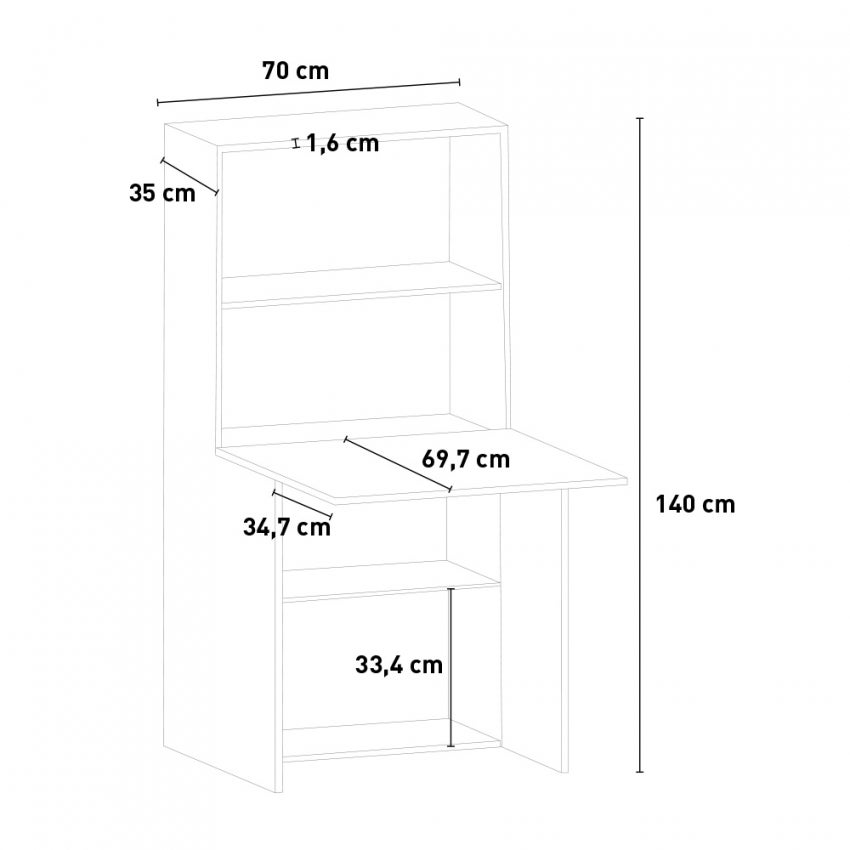 Bureau 70x70 pliable avec étagère rétractable armoire Dalia - 8
