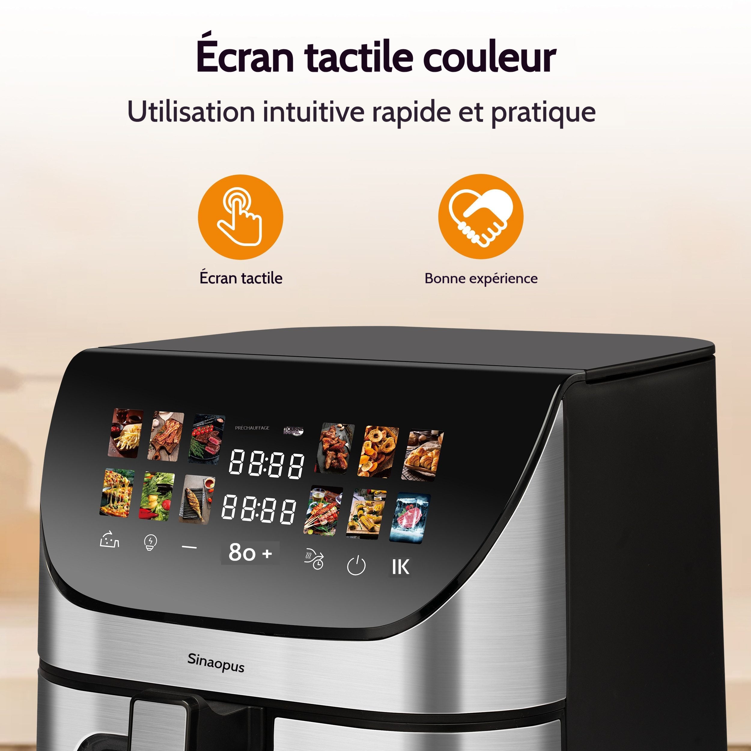 Friteuse à air chaud 8,5 L avec fenêtre de visualisation et écran couleur 12 programmes de cuisson, écran tactile LED couleur noir - 7