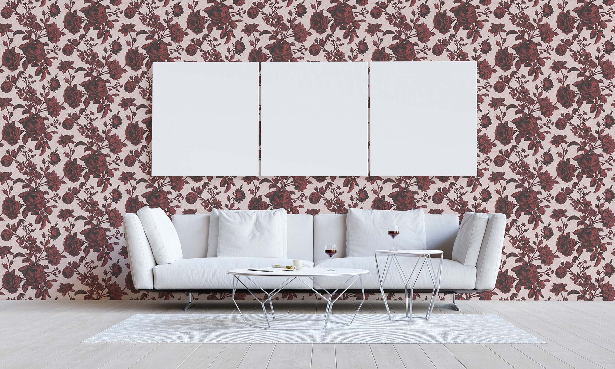 Papel pintado floral TADESSI Lenni M1-No.1841, papel pintado floral natural no tejido rojo y rosa para sala de estar, dormitorio o cocina - 3