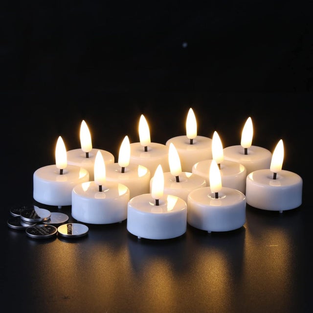 Velas de aquecimento LED luminosas e realistas com temporizador, bateria incluída, velas votivas cintilantes sem chama, pacote de 12, brancas