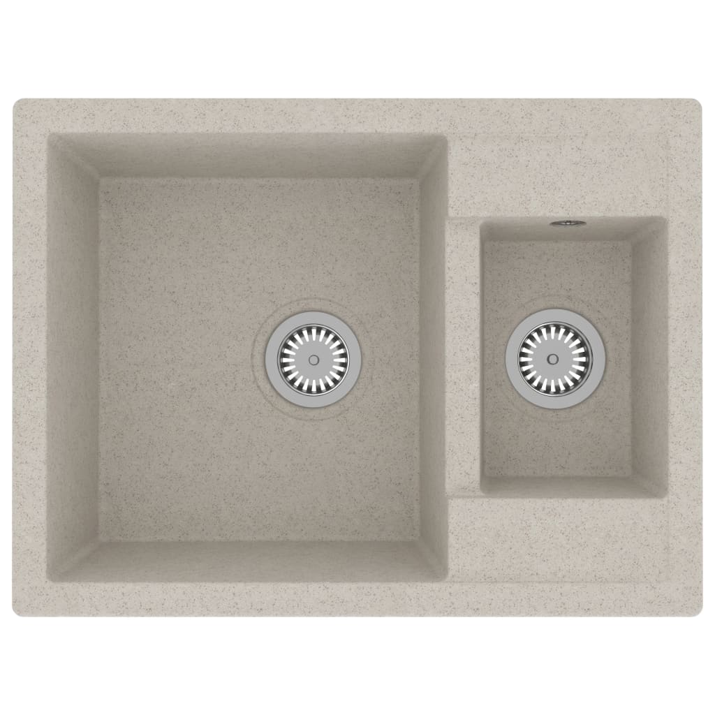 Fregadero de cocina dos senos con rebosadero 58 x 44 cm granito beige