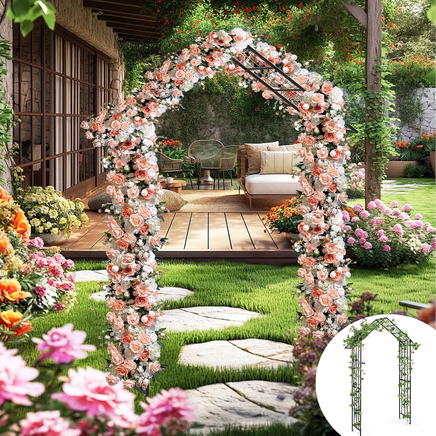 Łuk ogrodowy do róż 140 x 40 x 222 cm, pergola ogrodowa do dekoracji pnączy, idealna na ślub, uroczystość, ceremonię