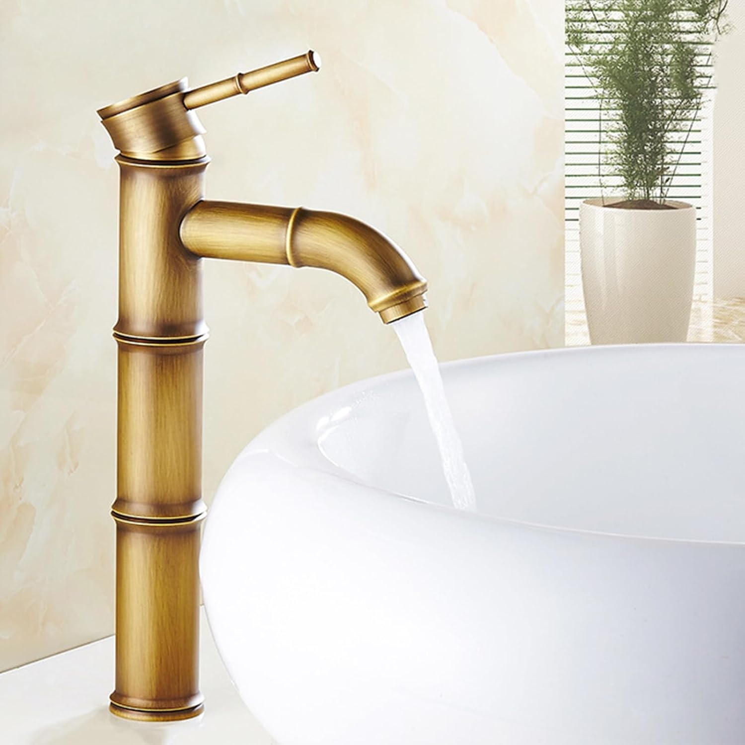 Antyczna, brązowa, bambusowa bateria w stylu vintage – bateria mieszaczowa do umywalki typu wodospad – złota bateria mieszaczowa – do umywalki ręcznej