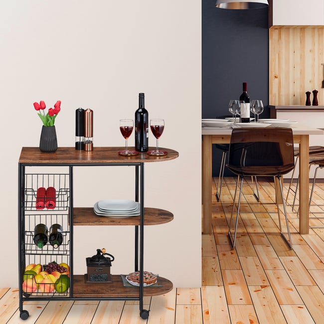 CARRELLO PER CUCINA Portavivande Pieghevole, 2 Ripiani, Bianco & Nero, Metallo EUR 89,90
