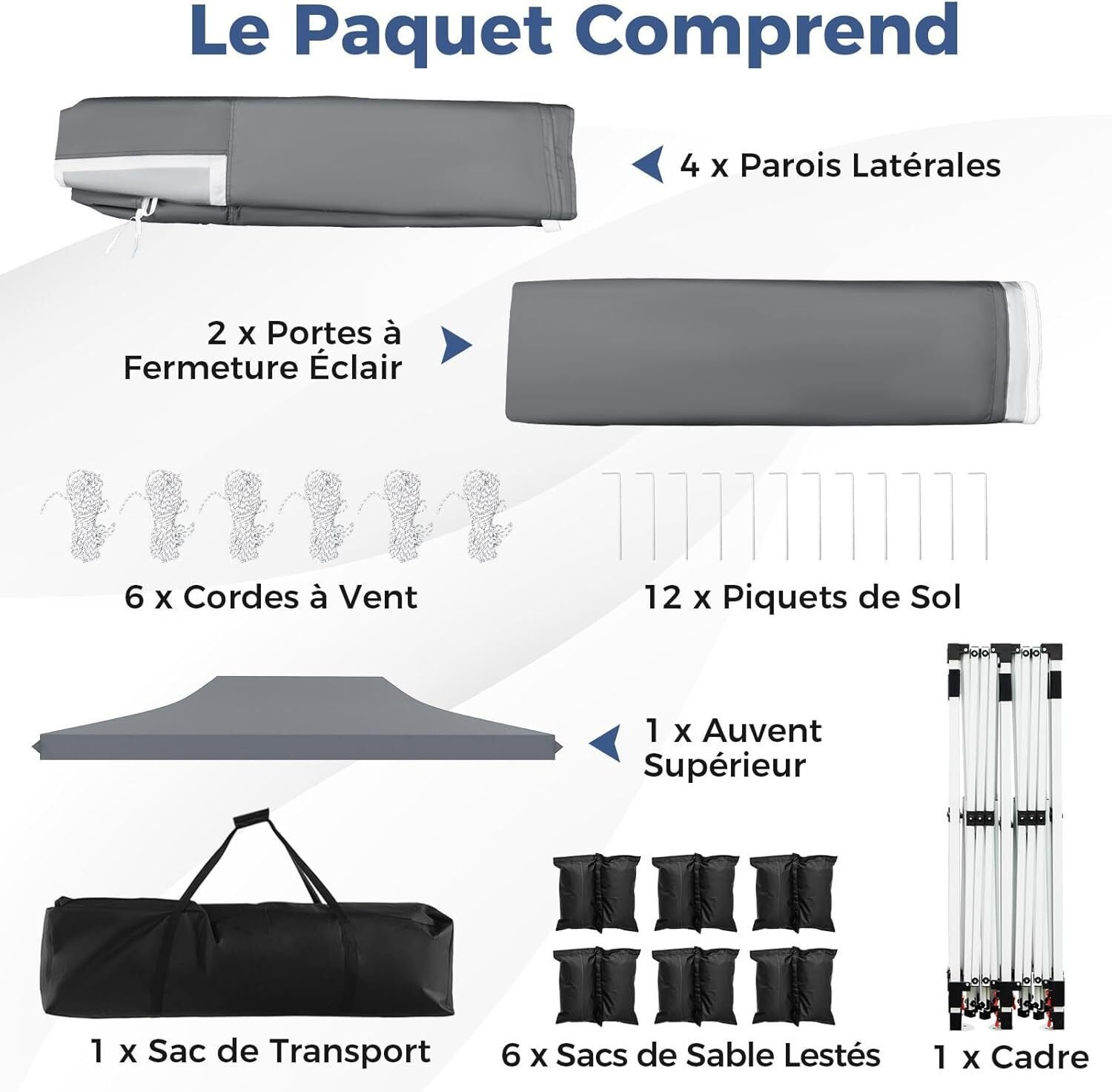 Cenador plegable 3x6 m con 6 paredes laterales, 6 sacos de arena, carpa para fiestas, estructura metálica ajustable, pabellón desplegable, bolsa de t - 8